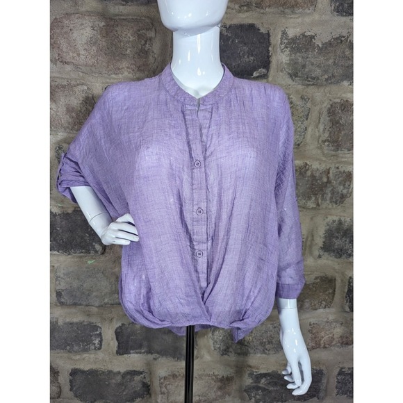 Onetheland Light Purple Blouse‎ Pull Over Twist Front Roll Sleeve Woman's Large - Picture 1 of 12